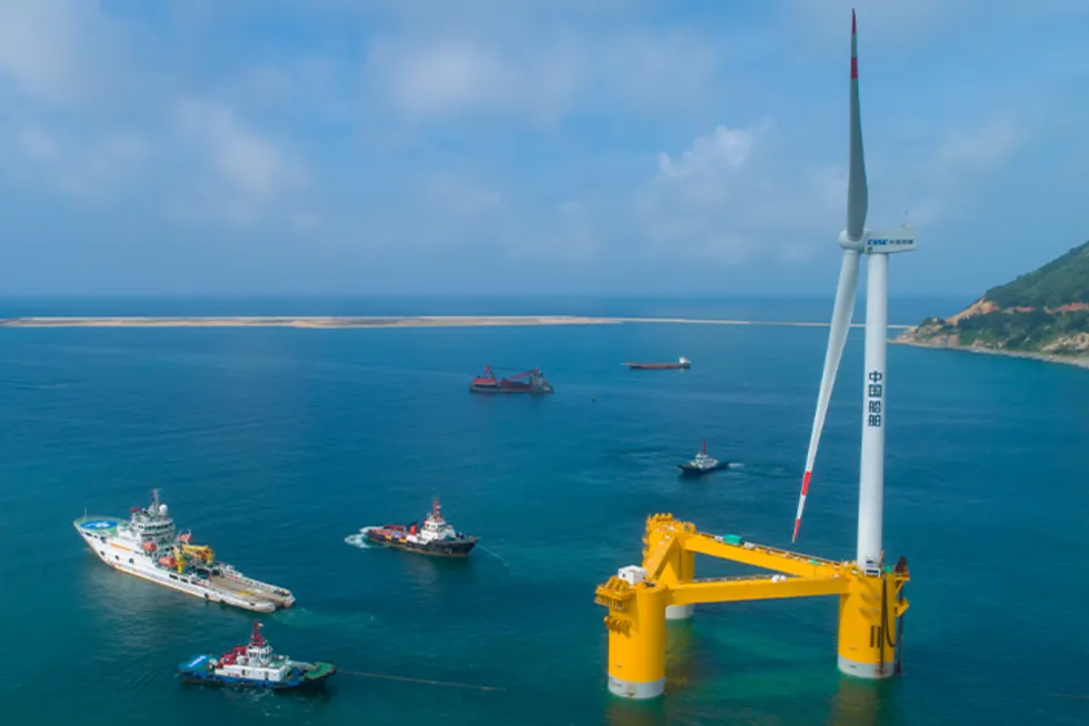 China State Shipbuilding Corporation tows the 6.2MW 'Fuyao' floating offshore wind turbine to waters south of Guangdong Province.