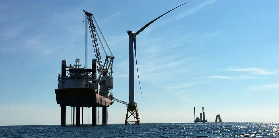 Installation at the first US offshore wind farm, Block Island.