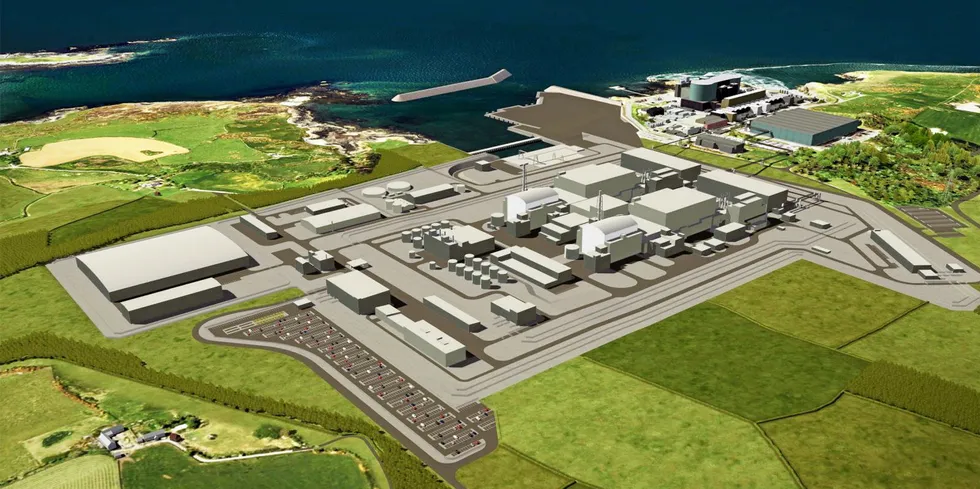 Rendering of a new nuclear plant at Wylfa in Wales, which was scrapped by developers after the UK government declined to subsidise its high costs.