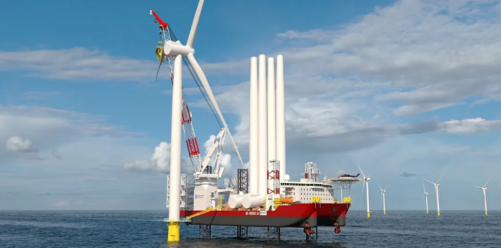 The Charybdis wind turbine installation vessel, being built in Brownsville, Texas, will be the first US-flagged unit to work in the Atlantic