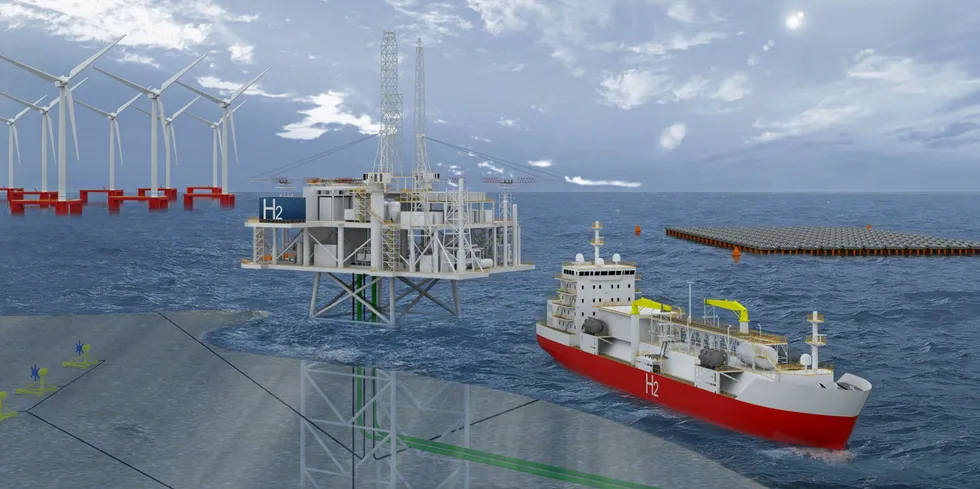 CGI of the Agnese offshore energy hub planned off Italy