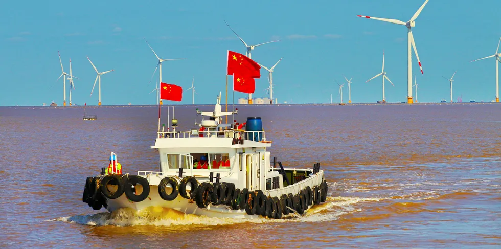An offshore wind farm of China Longyuan Power in Rudong, China.