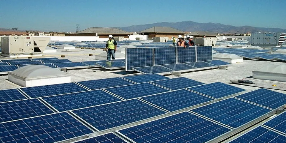 A SolarCity PV system atop a Walmart in California
