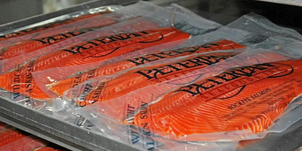 Peter Pan vacuum-packed sockeye salmon fillets. With the fresh salmon season over, Bristol Bay producers now move into the frozen segment, fighting farmed salmon on fresh counters and crowded freezers.