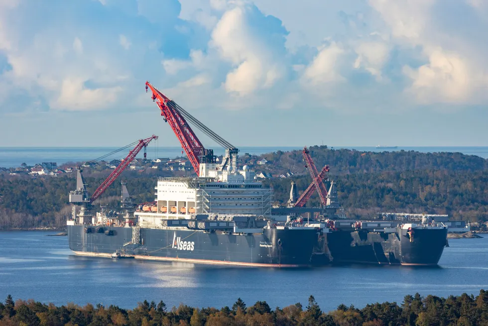 Allseas' Pioneering Spirit vessel pictured in Kristiansand, Norway in 2021.