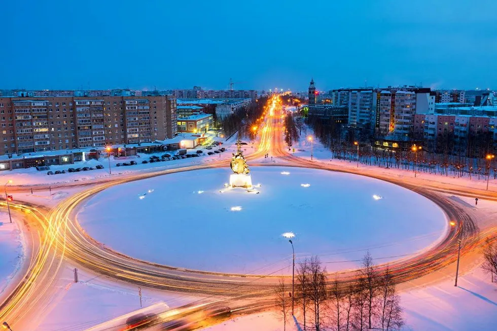 No sharp turns: downtown of the West Siberian city of Surgut that hosts the headquarters of Russian oil producer Surgutneftegaz