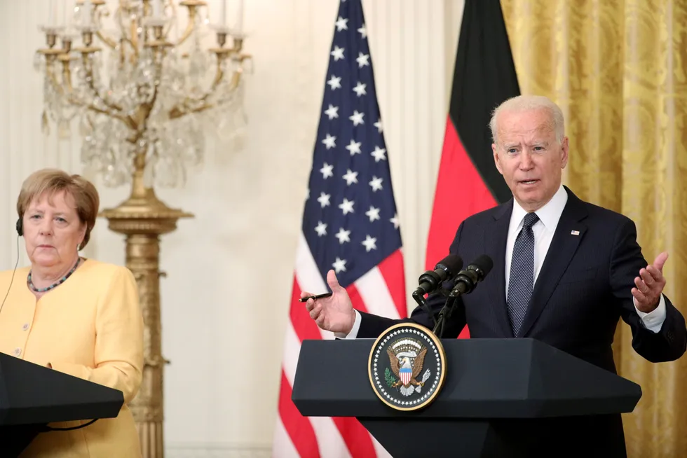 Better relations: US President Joe Biden and German Chancellor Angela Merkel at the White House this month