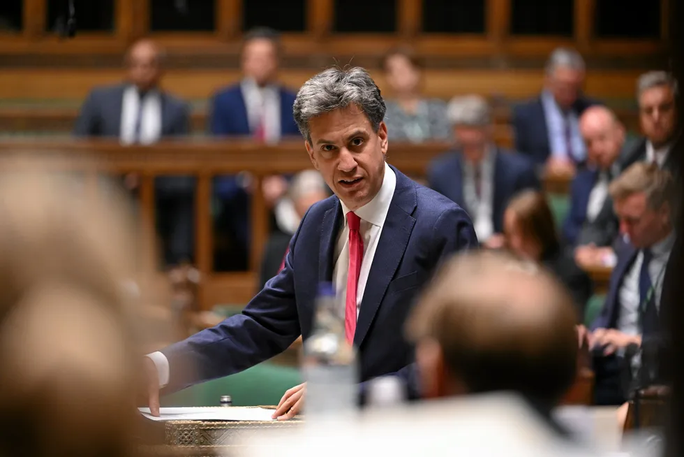 UK energy secretary Ed Miliband speaking in Parliament.