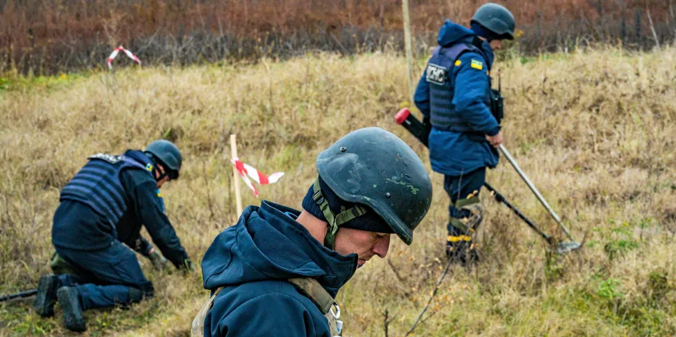 Demining works in the fields of Kherson after the liberation of the province by the Ukrainian army.