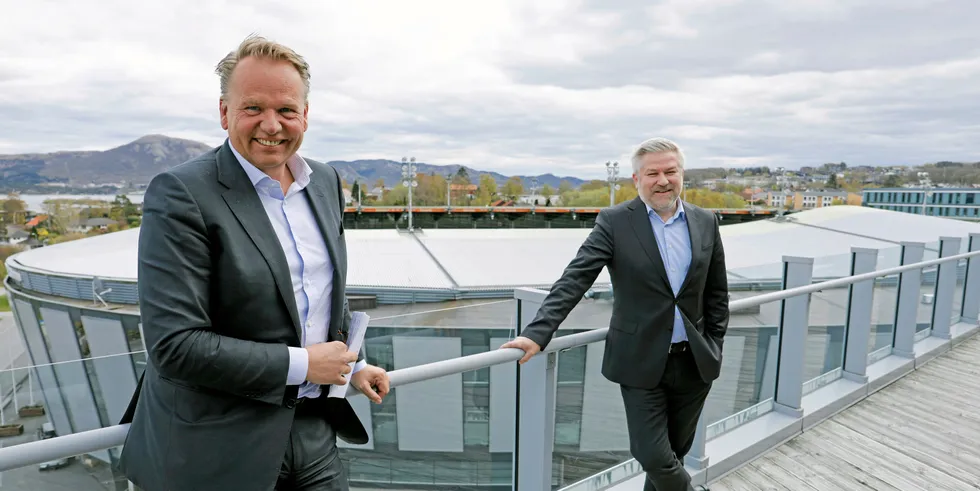 Vårgrønn CEO Ole Ertvaag and Equinor New Energy Solutions president Pål Eitrheim