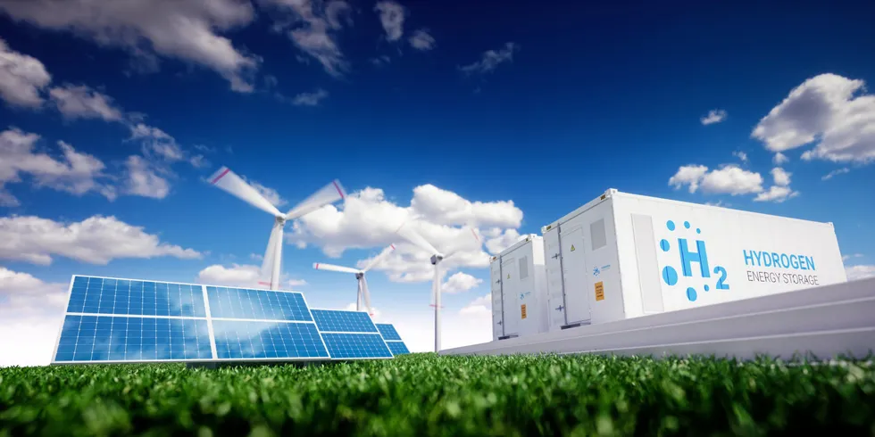 Graphic representing green hydrogen production.