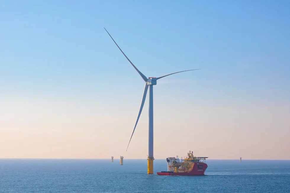 A Haliade-X turbine at Dogger Bank in the UK North Sea.