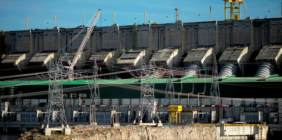 View of the Belo Monte Hydroelectric Power Plant in Altamira, Para State, Brazil. The nation;s dams are being replenished by rains.