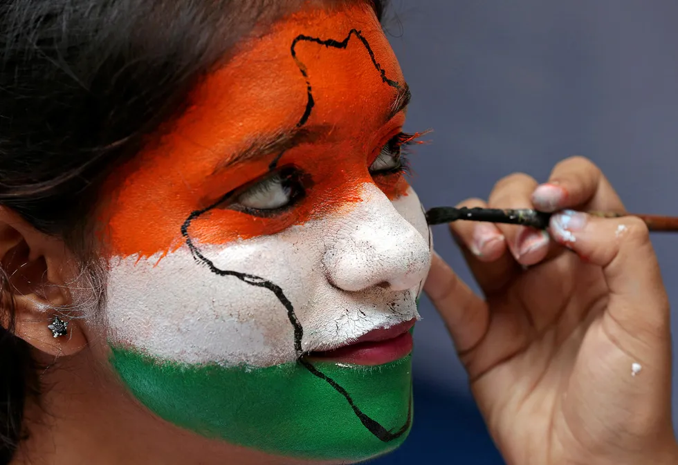 Discovery: a girl gets her face painted in the colours of India's national flag, as she takes part in India's Independence Day celebrations