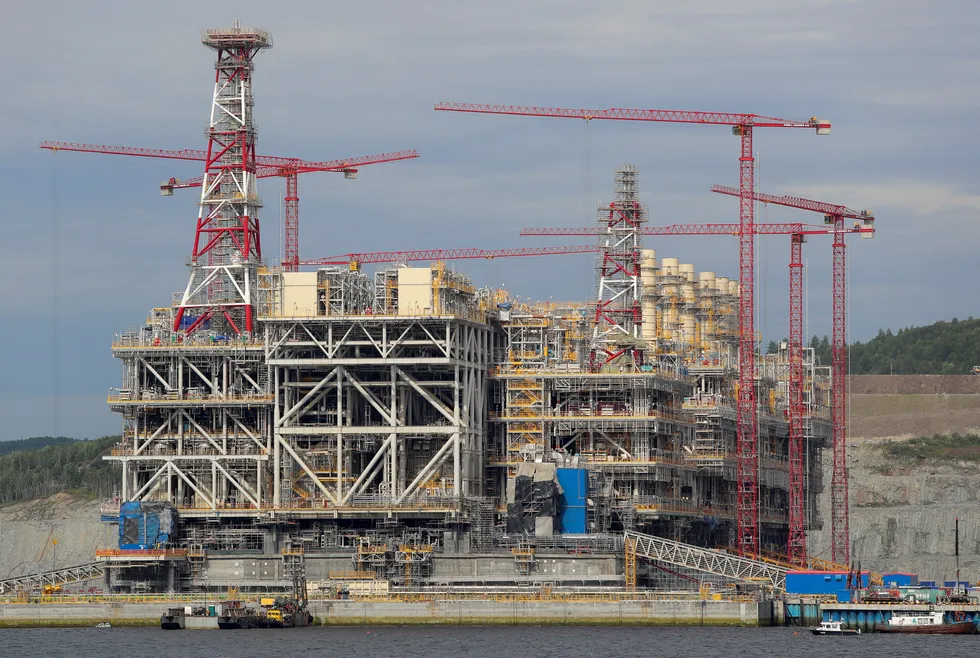 Clear sky: The first train for Arctic LNG 2 project under construction in a dry dock at the Belokamenka yard in Russia in the summer of 2022