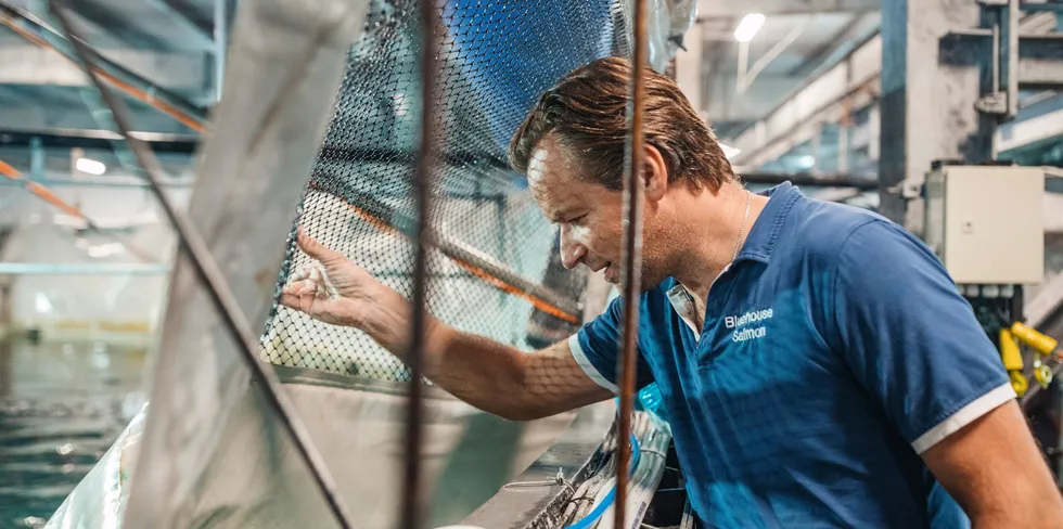 Atlantic Sapphire CEO Johan E. Andreassen checks on his fish in Florida.