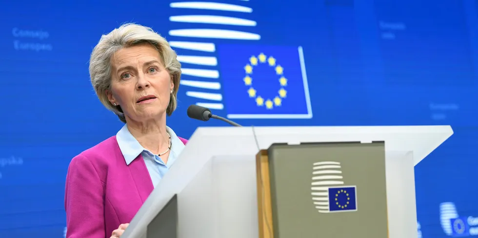 European Commission President Ursula von der Leyen at press conference after European Council.
