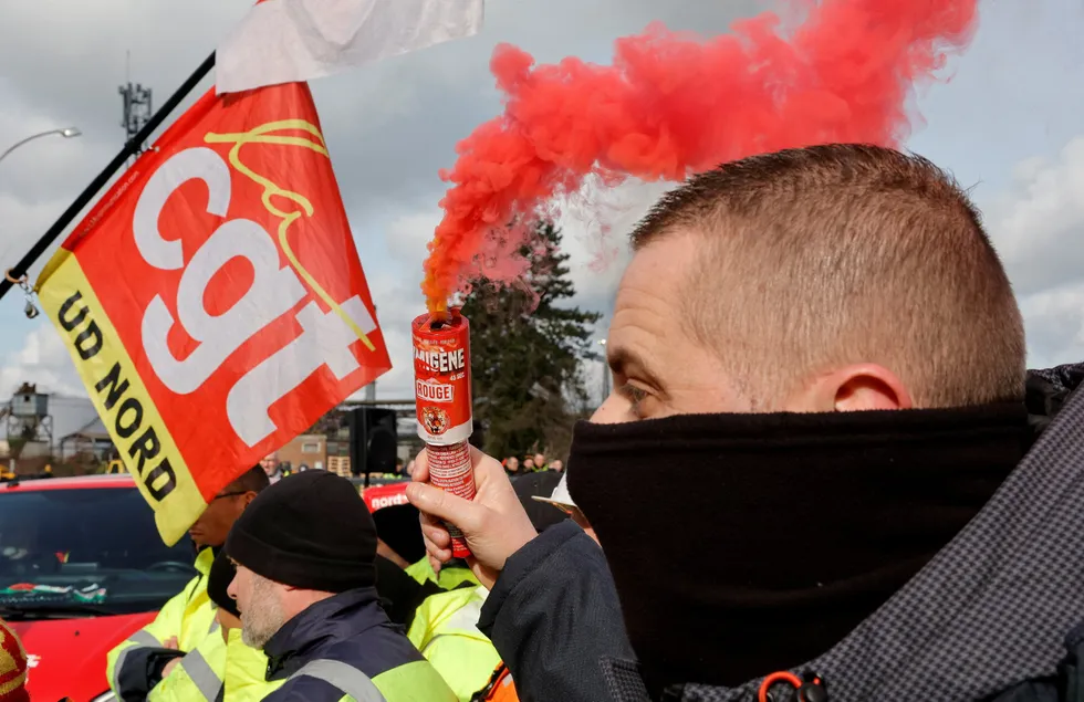 Tension-filled outlook: Protesters attend a demonstration against the French government's pension reform plan, as part of the eighth day of national strike on 15 March