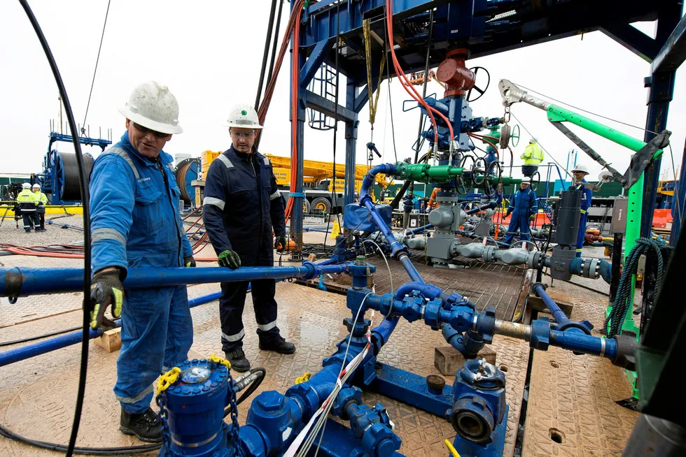 Crew: workers in 2018 at a shale gas site run by Cuadrilla Resources near Blackpool