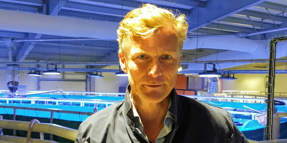 Nordic Aquafarms CEO Bernt Olav Rottingsnes outlined his company's production plans at the North Atlantic Seafood Forum in Bergen, Norway.