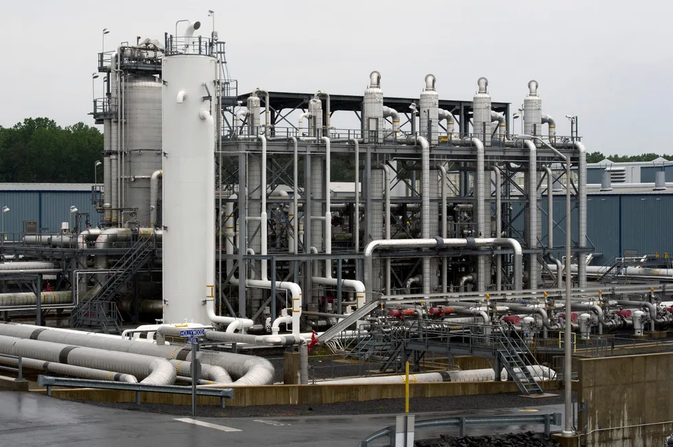 A heat exchanger and transfer pipes at Cove Point LNG in Lusby, Maryland, pictured in 2014.