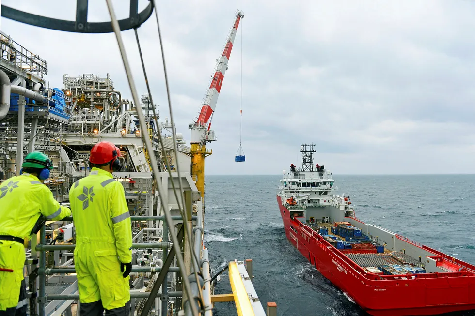 Lower fleet utilisation: a DOF vessel alongside a platform off Norway