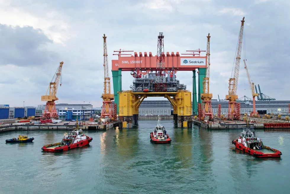 The delivery of Shell's Whale FPU from a Seatrium yard in Singapore.