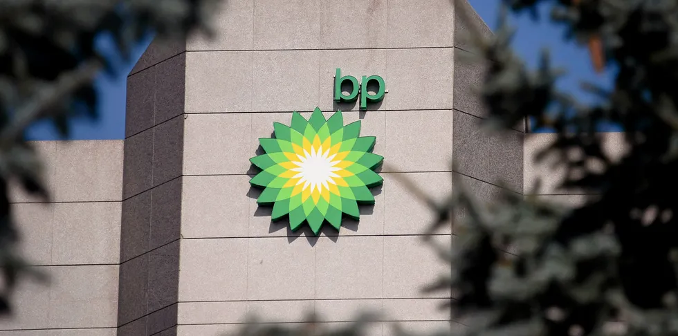A view of the BP logo.
