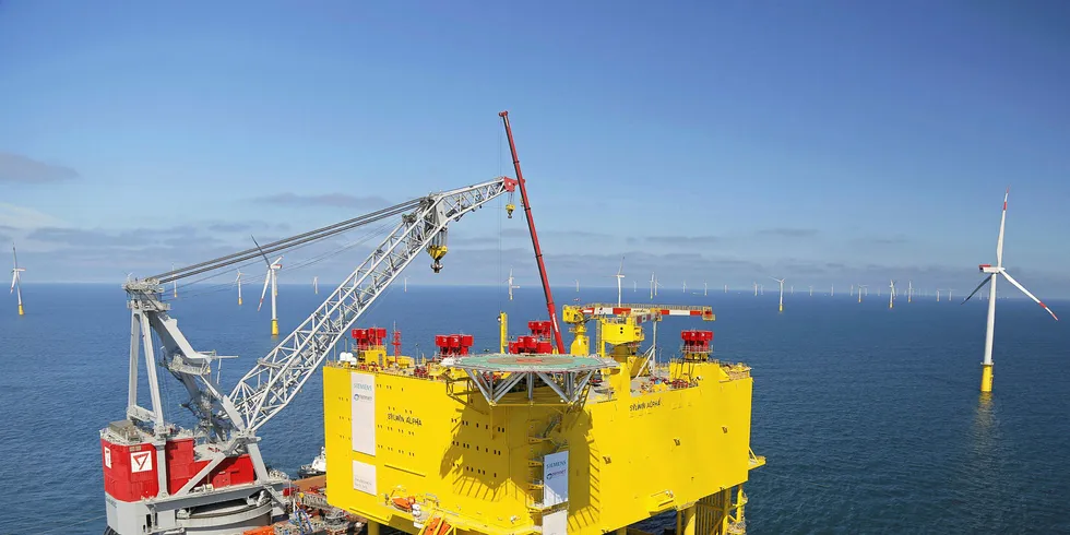 Siemens’ SylWin 1 converter platform in the North Sea, which will connect three offshore wind farms to the onshore grid.
