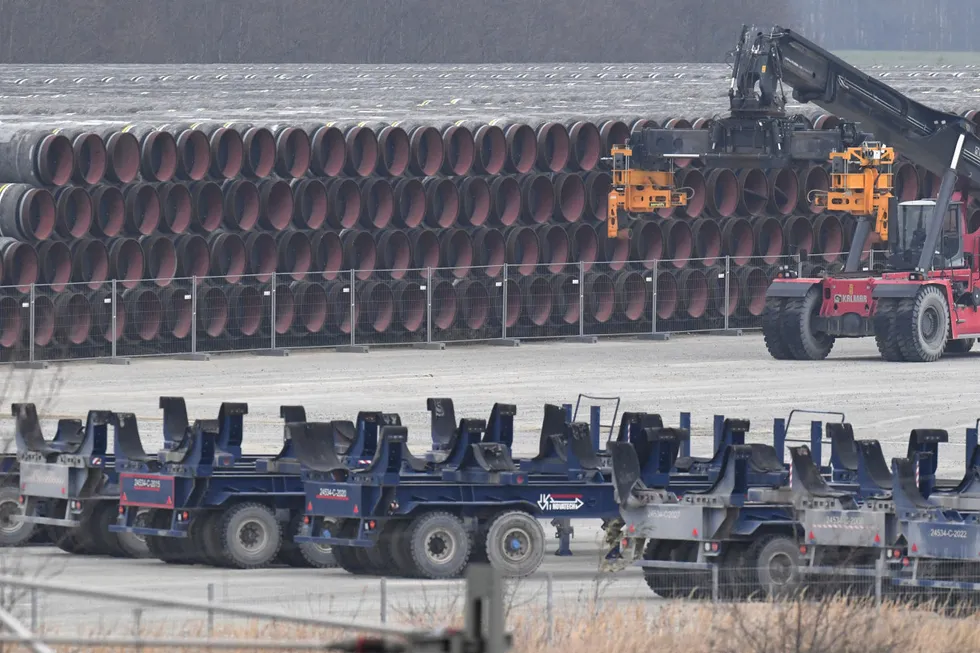 Clearing the backlog: pipes for the Nord Stream 2 pipeline project stored in the German port of Mukran on the Baltic Sea