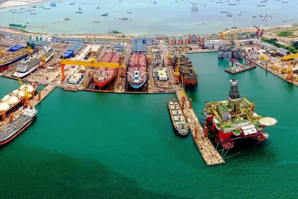Aerial view: one of Seatrium’s yards in Singapore.