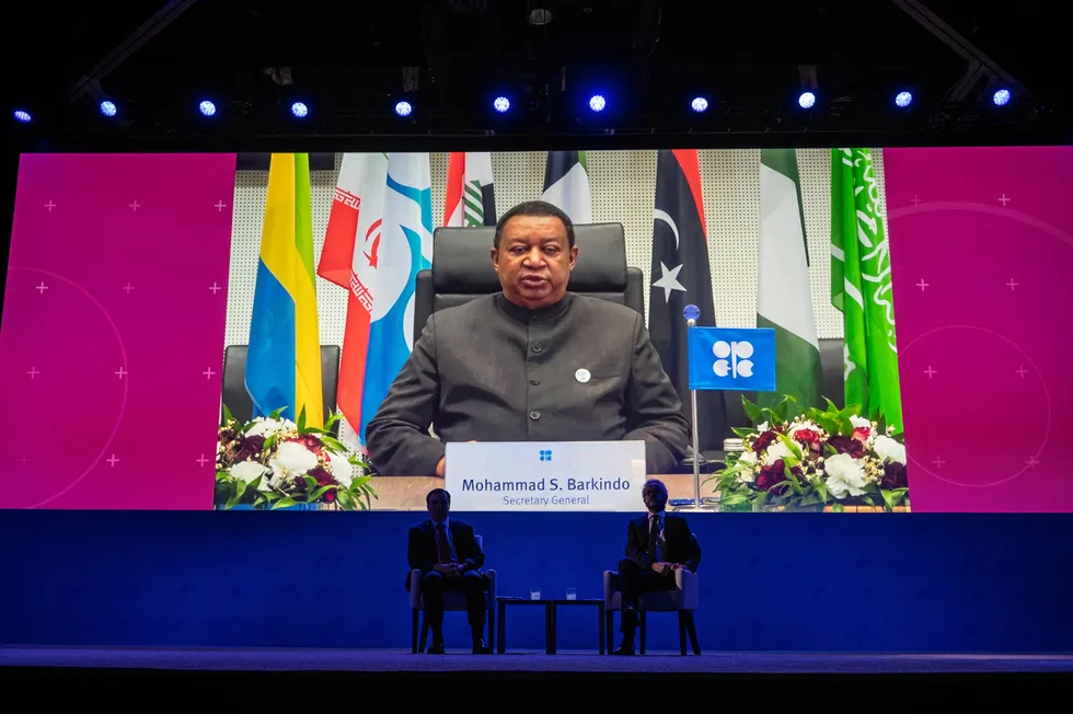 Virtual address: Opec Secretary General Mohammad Sanusi Barkindo speaks at the 23rd WPC