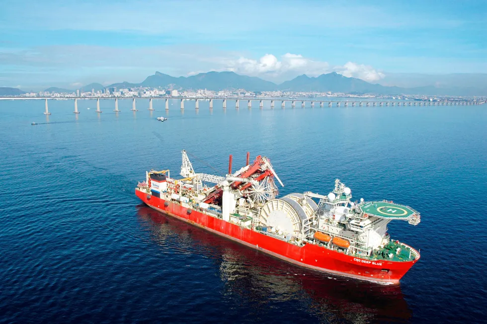 Brazil: TechnipFMC's flagship construction vessel Deep Blue seen in Rio de Janeiro's Guanabara Bay