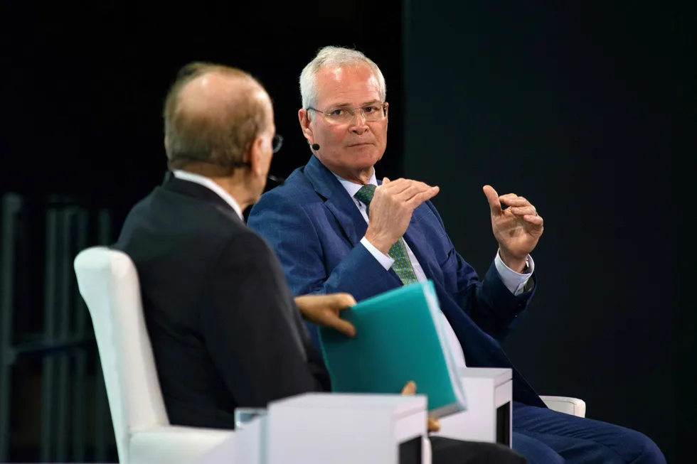 ExxonMobil chief executive Darren Woods speaks during the CERAWeek by S&P Global energy summit in Houston, Texas, US on 18 March 2024.