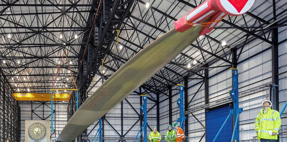 Testing of LM Wind Power's 88.4-metre blade at ORE Catapult in Blyth, UK