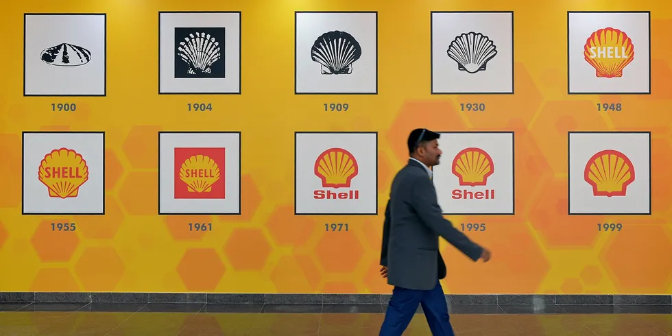 An Indian employee walks through the Shell Technology Centre in Bangalore.