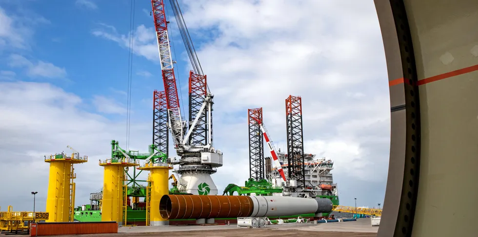 DEME handling monopile foundations in Rotterdam for the Seamade project off Belgium