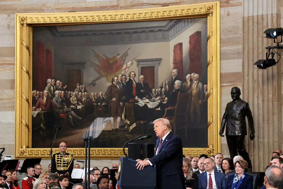US President Donald Trump delivers his inaugural address.