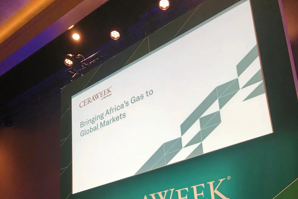 Todd Niebruegge, head of Kosmos’ Mauritania-Senegal business unit (far right) speaking at CeraWeek by S&P Global last week in Houston.