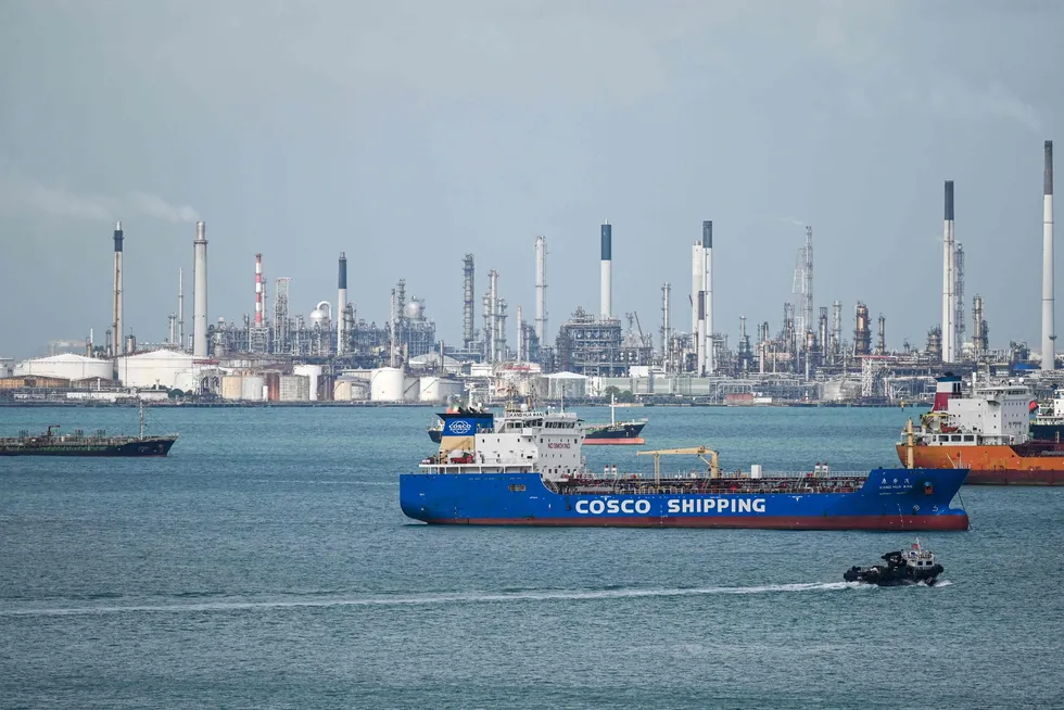 Vessels near petroleum refineries on Singapore's Bukom Island on 25 February 2025.