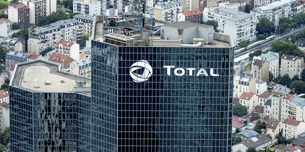 An aerial view shows the headquarters of French oil giant group Total.