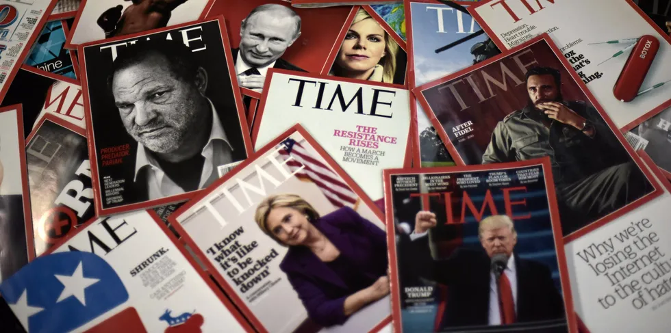 Time magazine copies are dispalyed on a table in Washington.