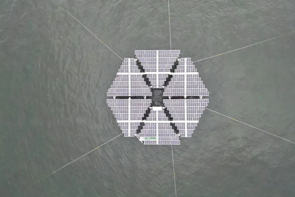 An image of the Merganser floating solar pilot.