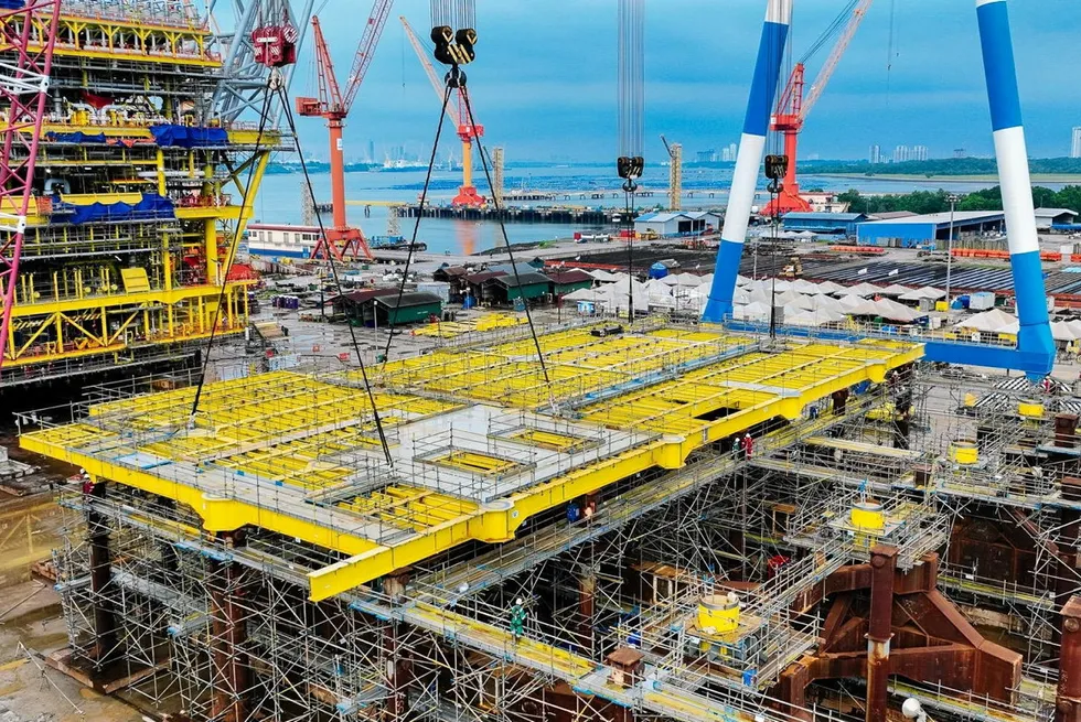 The Kasawari CCS project under construction at Malaysia Marine and Heavy Engineering's Pasir Gudang yard in Johor, Malaysia.