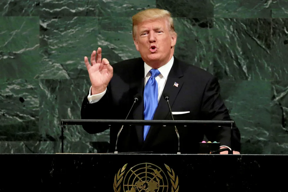 Unhappy: President Donald Trump addresses the United Nations General Assembly