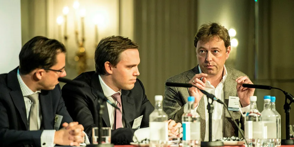 From left to right: Sebastian Eiseler, vice president of Oaktree Capital Management; Halvor Meyer Horten, senior associate at Bain Capital; Mike Velings, founder and managing partner at Aqua-Spark