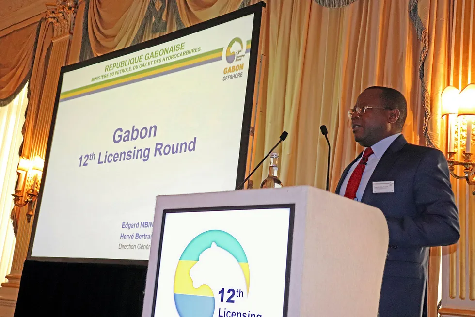 Centre stage: Gabon DGH senior economist Herve Bertrand Nnang Engue at the 12th Round roadshow in London
