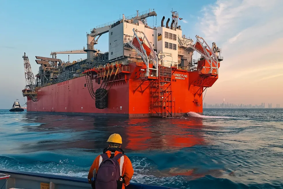 Gas being introduced into Eni's Tango FLNG facility offshore Congo in December 2023.