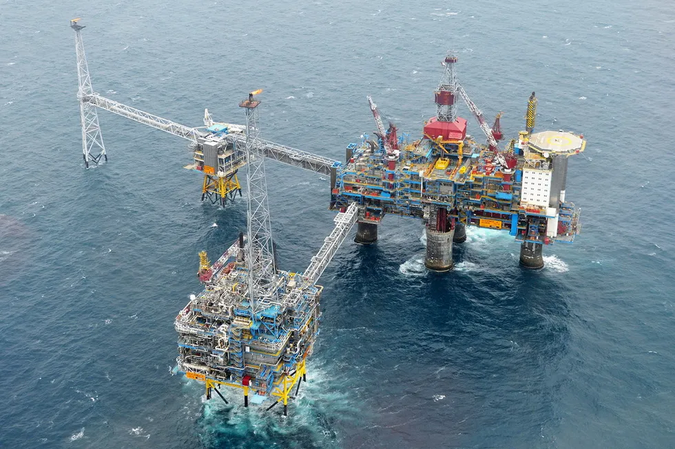 The Sleipner B platform is the smaller facility on the left