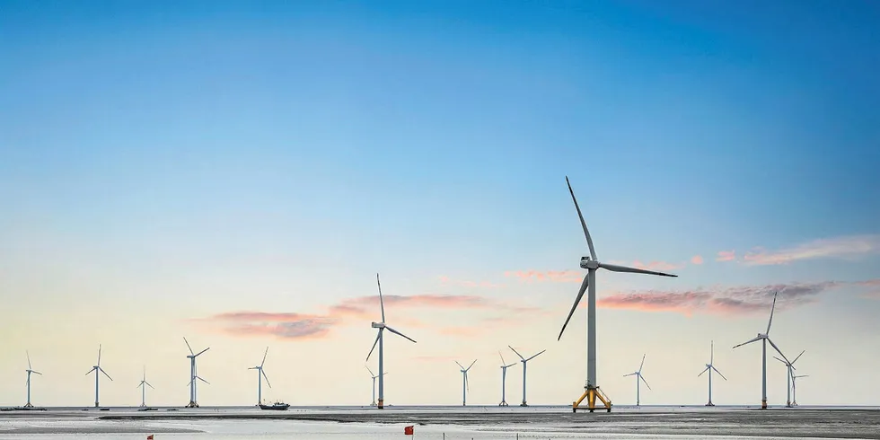 The 150MW Rudong intertidal demonstration wind farm off Jiangsu province, China